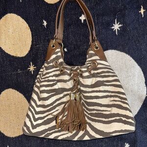 Charming Charlie Zebra Print Shoulder Bag with Brown Details